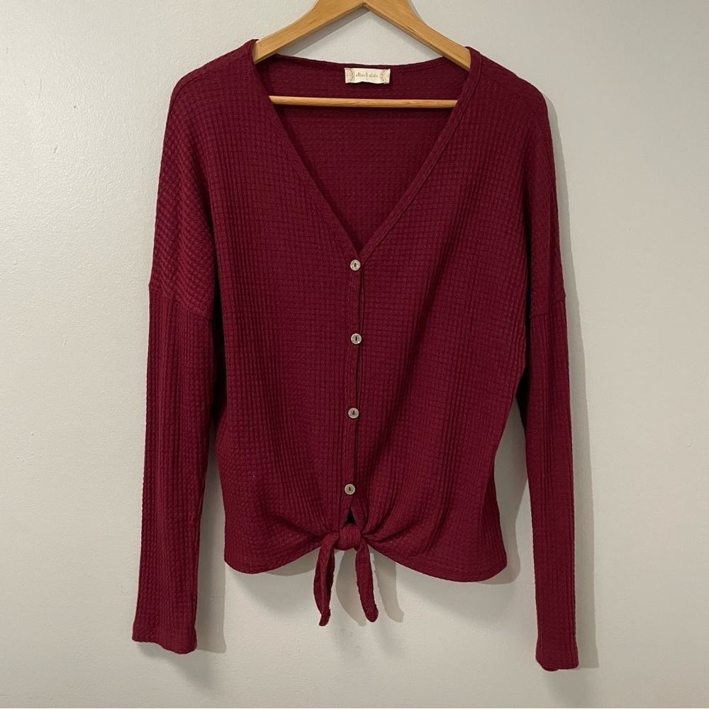 altar'd state burgundy sweater with front tie Sz L